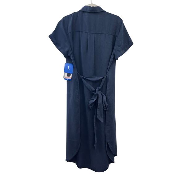 Teddi Rose Womens Shirt Dress Large Tensel Button Front Relaxed Fit Navy NEW - Picture 2 of 8
